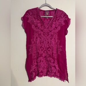 Johnny Was Fuchsia Embroidered Blouse